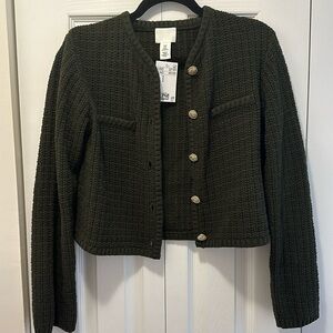 Olive green, cropped type cardigan. Medium, new with tags